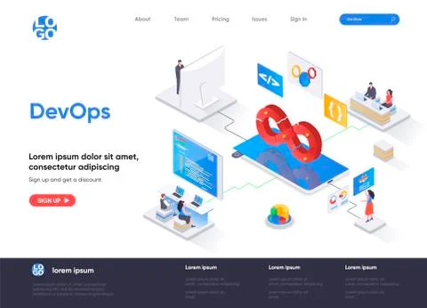 DevOps service isometric landing page. イラスト素材