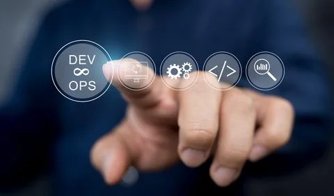 DevOps software development concept. IT operations, high software quality a.. Stock Photos
