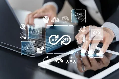 DevOps software development concept. IT operations, high software quality a.. Stock Photos