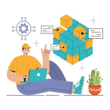 DevOps. Software development methodology. Software development Stock Illustration