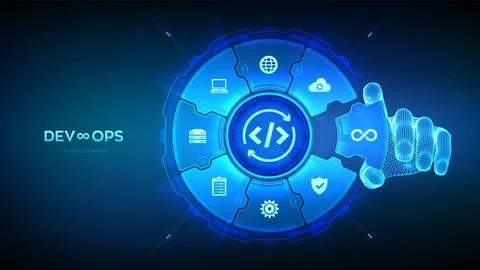 Devops. Software development practices methodology. Agile development optim.. Stock Illustration