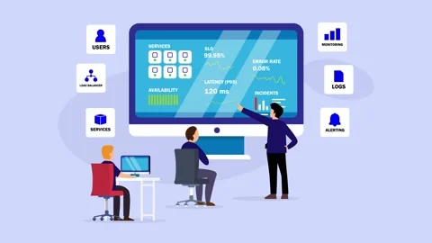 DevOps Team Monitoring System Performance and Server Metrics Dashboard cart.. Video stock 337954736
