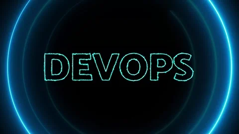 Devops text with neon glowing circle animated on a dark background. Stock Footage 265115657