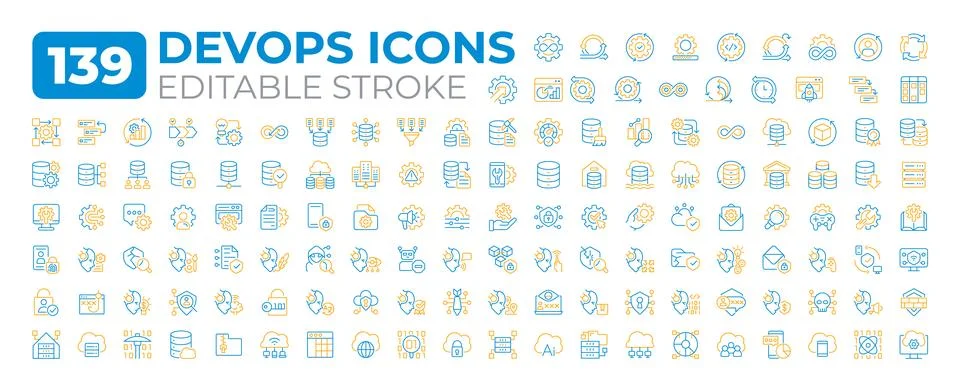 DevOps two color line icons set collection Ilustración de archivo