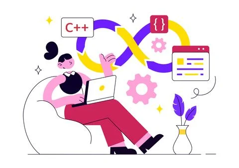 DevOps Vector Illustration Featuring Continuous Integration, Continuous Dep.. Illustrazione stock