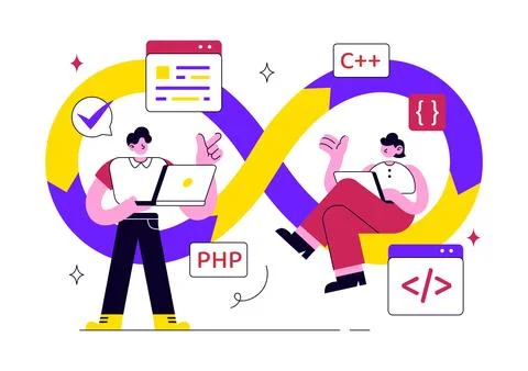 DevOps Vector Illustration Featuring Continuous Integration, Continuous Dep.. イラスト素材