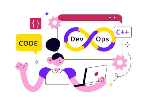 DevOps Vector Illustration Featuring Continuous Integration, Continuous Dep.. Illustrazione stock