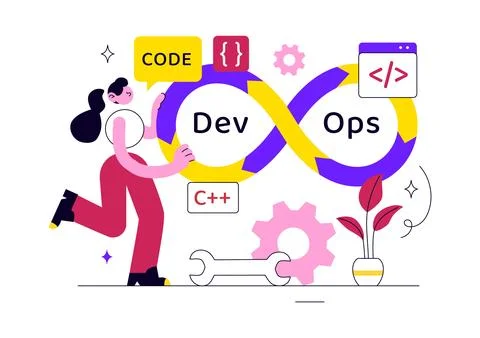DevOps Vector Illustration Featuring Continuous Integration, Continuous Dep.. 스톡 일러스트