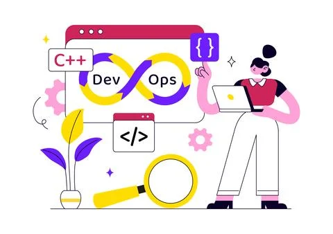 DevOps Vector Illustration Featuring Continuous Integration, Continuous Dep.. Illustrazione stock