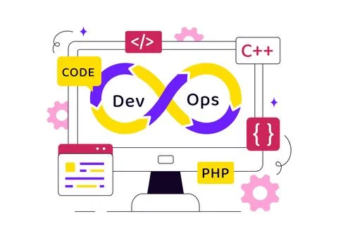 DevOps Vector Illustration Featuring Continuous Integration, Continuous Dep.. 스톡 일러스트