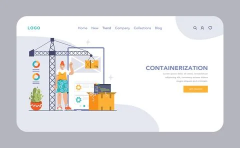 DevOps web banner or landing page. Software development methodology Stock Illustration