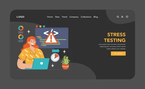 DevOps web banner or landing page dark or night mode. Illustrazione stock