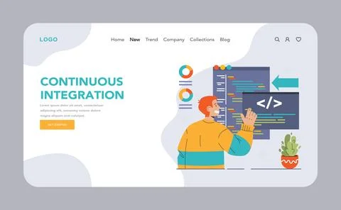 DevOps web banner or landing page. Software development methodology Stock Illustration