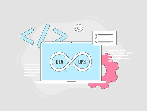 DevOps web concept. Collaboration in software creation and communication. Modern Stock Illustration