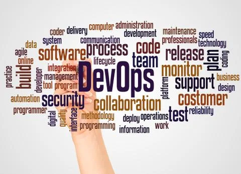 DevOps word cloud and hand with marker concept 写真素材
