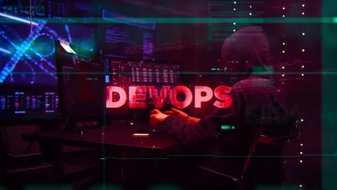 DevOps Word on Hacker concept technology futuristic data background Stock Footage 343462841