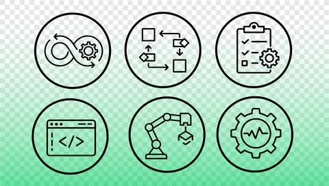 DevOps workflow icons set. Development operations process automation cycle Stock Illustration
