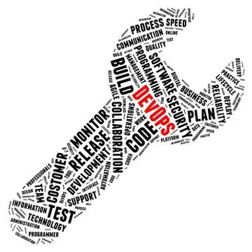 DevOps wrench word cloud concept Stock Photos