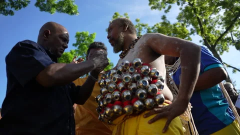 Devotee Has His Front Pierced With Small Hooks At Thaipusam Festival Stock Footage 234047288