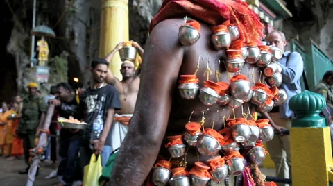 Devotee with heavily pierced back Stock Footage 41674316