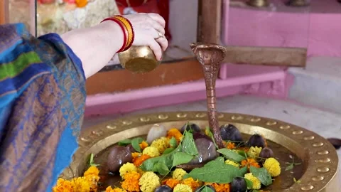 Devotee prying of lord shiva at temple from flat angle 库存影片 236566602