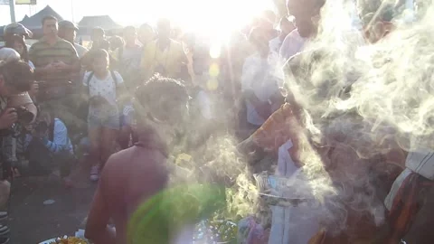 A devotee receives a spiritual blessing during the Thaipusam Festival, Malaysia Stock Footage 277611821