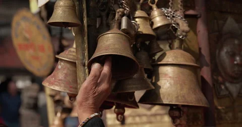 Devotee Ringing Temple Bell Holy Experience in Kathmandu, Nepal Stock Footage 320855325