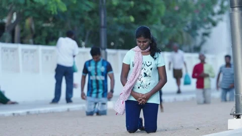 Devotee Walking on Knees in Penance at Velankanni Basilica Stock Footage 340035886