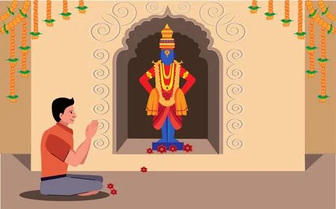 Devotee worshipping and doing pooja in vitthal temple Illustrazione stock