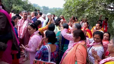 Devotee's Crowd Attending Satsang in Braj Dham Vrindavan Temple Stock Footage 131918145
