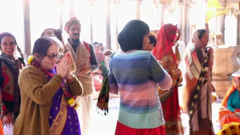 Devotee's Crowd Attending Satsang in Braj Dham Vrindavan Temple Stock Footage 135264000