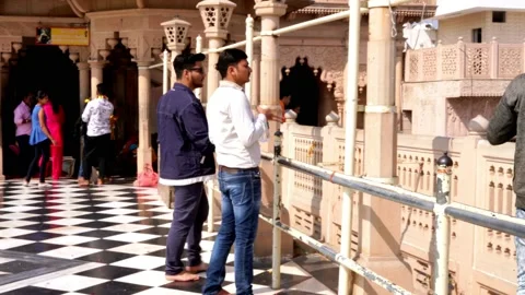Devotee's Crowd Attending Satsang in Braj Dham Barsana Temple Stock Footage 135343887