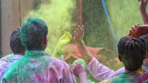 Devotees dancing to bid adieu to Lord Ganesha in Delhi during Ganesh Visarjan Stock Photos