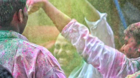 Devotees dancing to bid adieu to Lord Ganesha in Delhi during Ganesh Visarjan Stock Photos