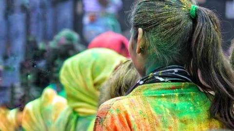 Devotees dancing to bid adieu to Lord Ganesha in Delhi during Ganesh Visarjan Stock Photos