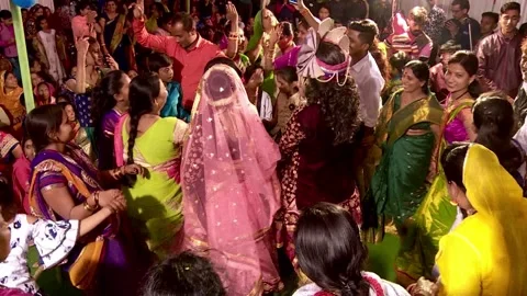 Devotee's dancing with Radha and Krishna in Maharaas Stock Footage 131102530