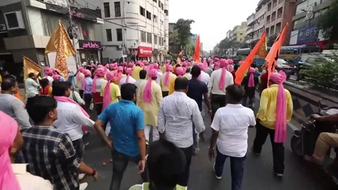 Devotees join religious procession to celebrate Ram Navami festival in Kolkata,  Stock Footage 237162683