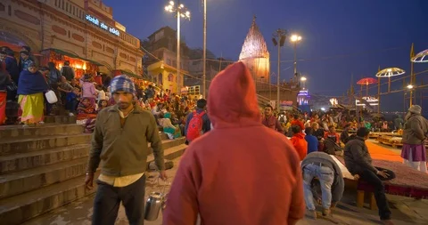 Devotees in large numbers gathered  for watching Ganges aarti prayers, India Stock Footage 113719650