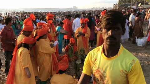 Devotees perform puja Stock Footage 95179570