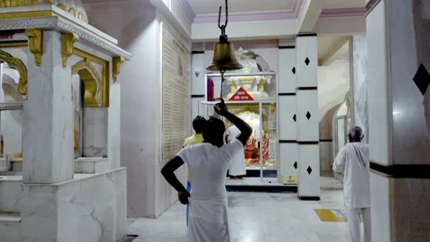 Devotees performing aarti and puja of Lord Ram, Rama. Jai Sri Ram. Mandir. Stock Footage 195316692