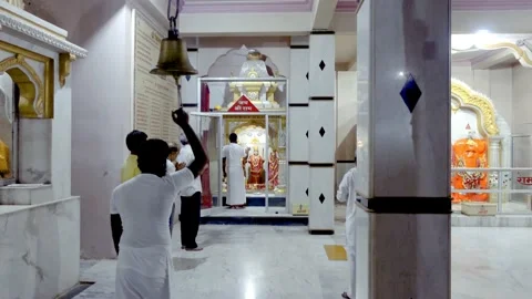 Devotees performing aarti and puja of Lord Ram, Rama. Jai Sri Ram. Mandir. Stock Footage 195317446