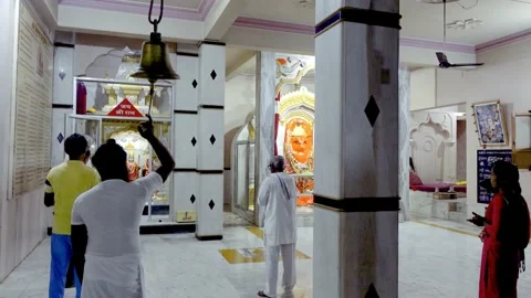 Devotees performing aarti and puja of Lord Ram, Rama. Jai Sri Ram. Mandir. Stock Footage 195422003