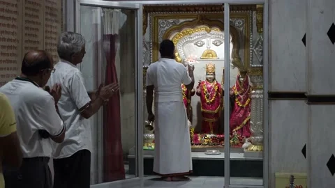 Devotees performing aarti and puja of Lord Ram, Rama. Jai Sri Ram. Mandir. Stock Footage 195422004