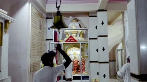 Devotees performing aarti and puja of Lord Ram, Rama. Jai Sri Ram. Mandir. Stock Footage 195422576