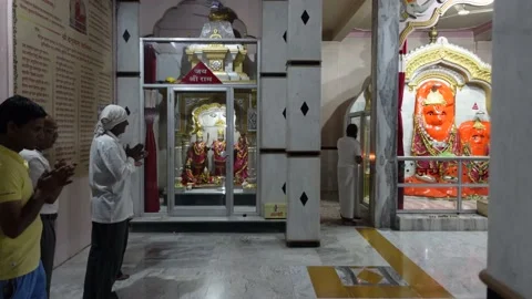 Devotees performing aarti and puja of Lord Ram, Rama. Jai Sri Ram. Mandir. Stock Footage 195423780