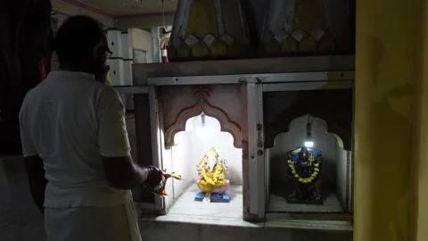 Devotees performing aarti and puja of Lord Ram, Rama. Jai Sri Ram. Mandir. Stock Footage 195427180