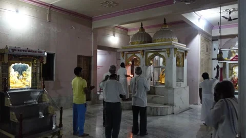 Devotees performing aarti and puja of Lord Ram, Rama. Jai Sri Ram. Mandir. Stock Footage 195428903
