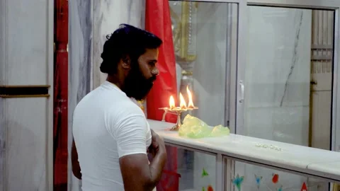 Devotees performing aarti and puja of Lord Ram, Rama. Jai Sri Ram. Mandir. Stock Footage 195432101