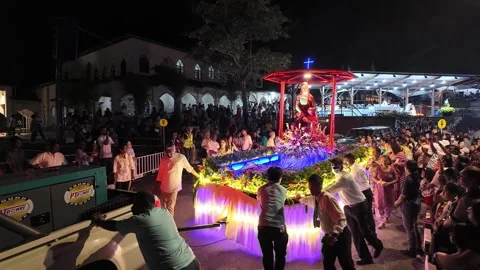 Devotees pull the chariot during St Anne Festival procession Stock Footage 318264858