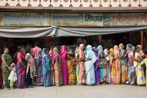 Devotees queue at shri krishna janmabhoomi, mathura, uttar pradesh, india,... Stock Photos